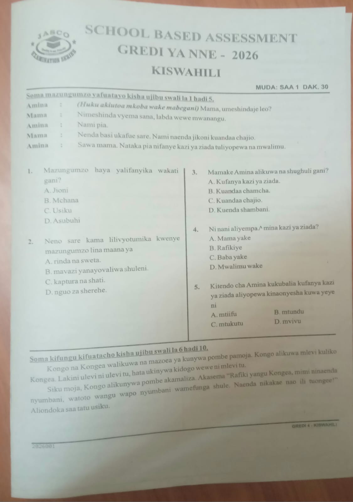 Assessment Tests for Pre-school to Grade 9